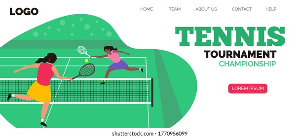 tennis woman players  tournamet championship web page banner design vector illustration