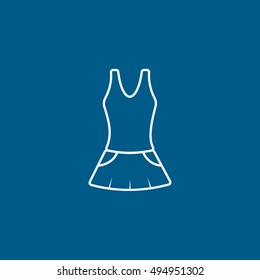 Tennis Woman Sport Dress Line Icon On Blue Background