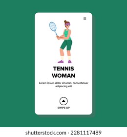 tennis woman vector. young racket, player play, female court, game leisure, sport action tennis woman web flat cartoon illustration