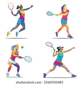 Tennis women's set colorful vector sport and active