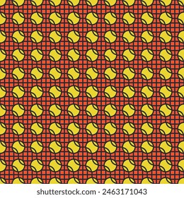 Tennis yellow ball and net with clay court vector square seamless pattern.