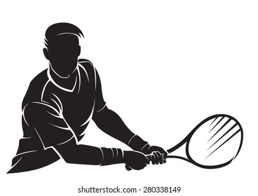 Tennis-player. Vector silhouette against white background