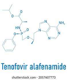 Tenofovir alafenamide antiviral drug molecule (prodrug of tenofovir). Skeletal formula.