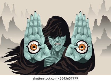 tenome mito do folclore japonês do homem com os olhos nas mãos