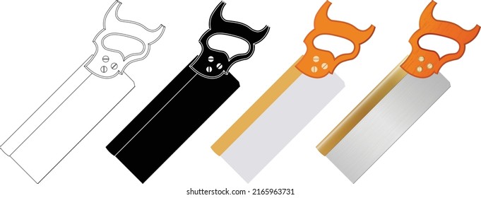 Tenon saw isolated vector on white background. This saw is used for making mortise and tenon joints, which are common in furniture making.