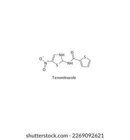 Tenonitrozole flat skeletal molecular structure Antiprotozoal drug used in amoebiasis treatment. Vector illustration.