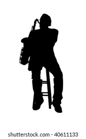 Tenor saxman playing the blues in silhouette