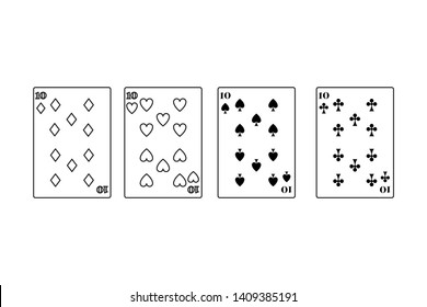 tens of all suits cards icon cartoon black and white vector illustration graphic design