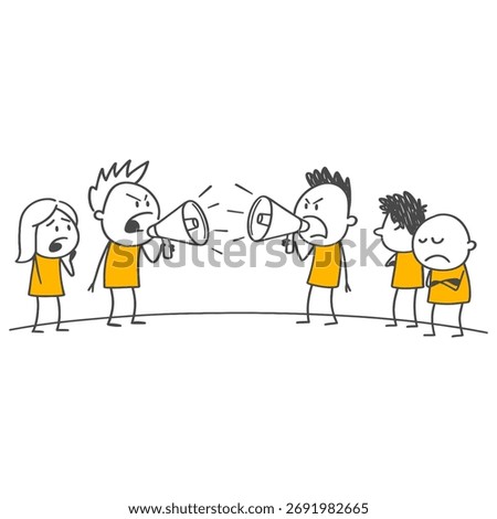 A Tense Moment in the Office Environment Two Employees Loud Disagreement with Megaphones and the Anxiety of Others