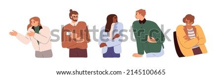 Tensed dissatisfied business people with negative emotions. Stressed, toxic office workers in troubles and with displeased face expressions. Flat vector illustrations isolated on white background.