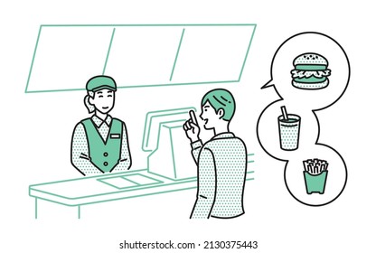 Tension reduction effect Illustration of a man ordering at a hamburger shop