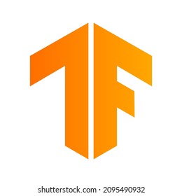 TensorFlow-Symbol, orangefarbene Buchstaben T und F