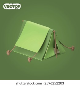 tent 3D vector icon set on green background. realistic illustration