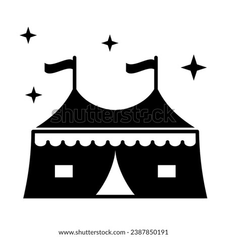 Tent with attractions solid icon, The rides concept, circus tent sign on white background, Carnival camping tent icon in glyph style for mobile concept and web design. Vector graphics