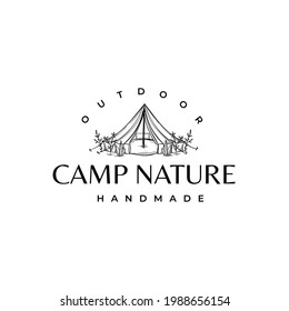 Tent Boho Camp Drawing Logo Vector Illustration Template Icon 