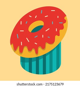 Tent cafe selling donuts and pies, holiday decoration for amusement park isometric