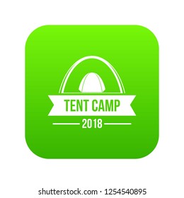 Tent camp emblem icon green vector isolated on white background
