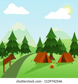 tent and camp fire