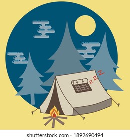 Tent camp fire nature tourism design for logo badge brochure book cover advertising