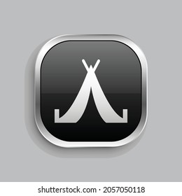 tent camp icon design. Glossy Button style rounded rectangle isolated on gray background.. Vector illustration