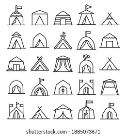 tent and camp icons vector illustration line design