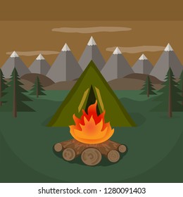 tent camp near the mountains. vector illustration.