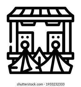 tent camp near stage line icon vector. tent camp near stage sign. isolated contour symbol black illustration