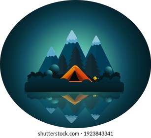 Zeltlager auf dem See, geeignet als Logo