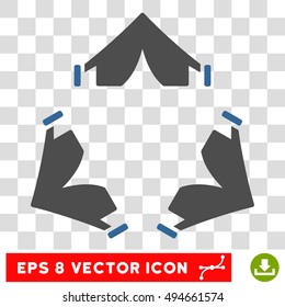 Tent Camp round icon. Vector EPS illustration style is flat iconic bicolor symbol, cobalt and gray colors, transparent background.