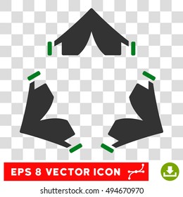 Tent Camp round icon. Vector EPS illustration style is flat iconic bicolor symbol, green and gray colors, transparent background.