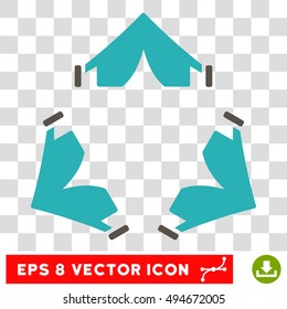 Tent Camp round icon. Vector EPS illustration style is flat iconic bicolor symbol, grey and cyan colors, transparent background.