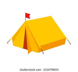 Tent camp vector icon isometric 3d object isolated on white background cartoon illustration, camping tourist canvas shelter closeup cut out clipart