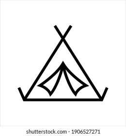 Icono del vector del campamento de tiendas en fondo blanco