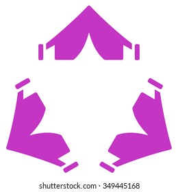 Tent Camp vector icon. Style is flat symbol, violet color, rounded angles, white background.