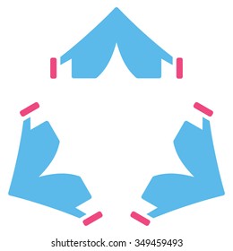 Tent Camp vector icon. Style is bicolor flat symbol, pink and blue colors, rounded angles, white background.