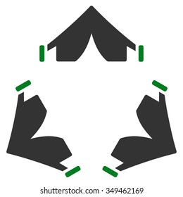 Tent Camp vector icon. Style is bicolor flat symbol, green and gray colors, rounded angles, white background.