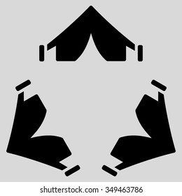 Tent Camp vector icon. Style is flat symbol, black color, rounded angles, light gray background.