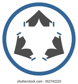 Tent Camp vector icon. Style is bicolor flat circled symbol, cobalt and gray colors, rounded angles, white background.