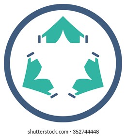 Tent Camp vector icon. Style is bicolor flat circled symbol, cobalt and cyan colors, rounded angles, white background.