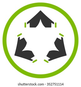 Tent Camp vector icon. Style is bicolor flat circled symbol, eco green and gray colors, rounded angles, white background.