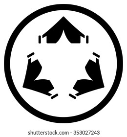Tent Camp vector icon. Style is flat circled symbol, black color, rounded angles, white background.