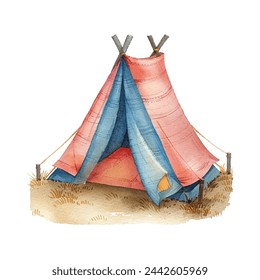 tent camp vector illustration in watercolour style