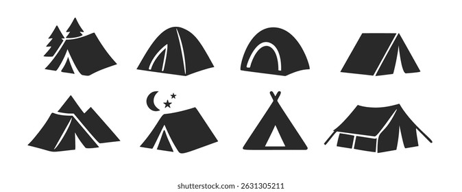 Tent camp vetor silhueta ícone preto. Isolado tenda ao ar livre férias acampando férias ícone.
