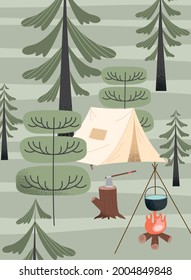 tent and campfire camping scene