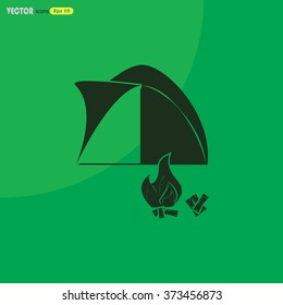 Tent with campfire vector icon
