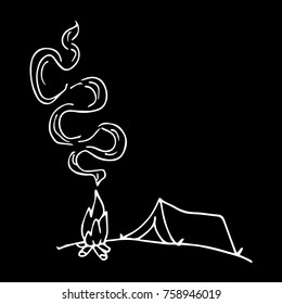 Tent and campfire vector illustration. Doodle style. Design, print, logo, decor, textile, paper