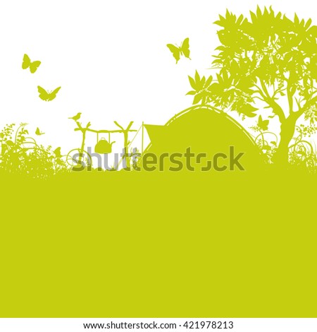 Tent and campground in the grass and forest