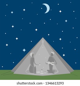 Tent camping for a couple vector