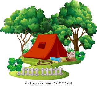 Tent camping in the forest cartoon style on white background illustration