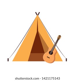 tent camping with guitar instrument